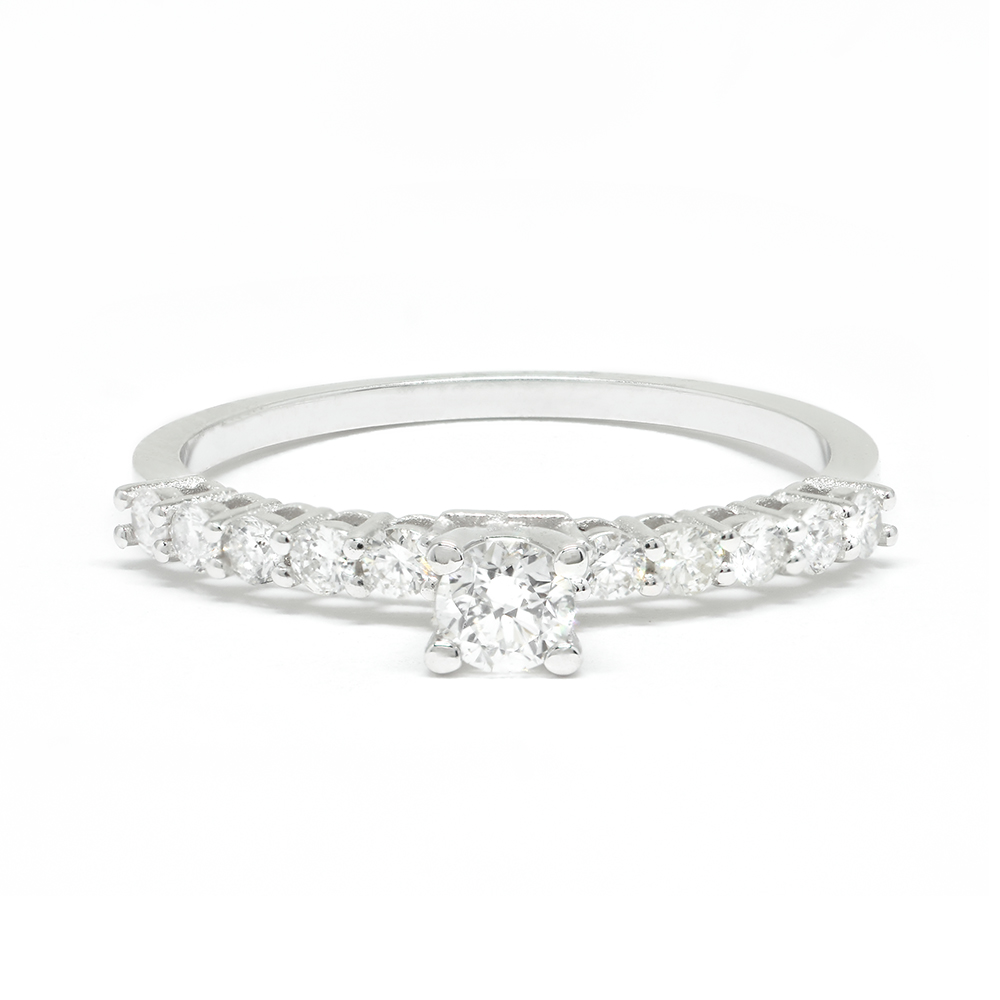 Δαχτυλίδι μονόπετρο διαμαντένιο  από λευκόχρυσο 18k με διαμάντια στα πλαινά