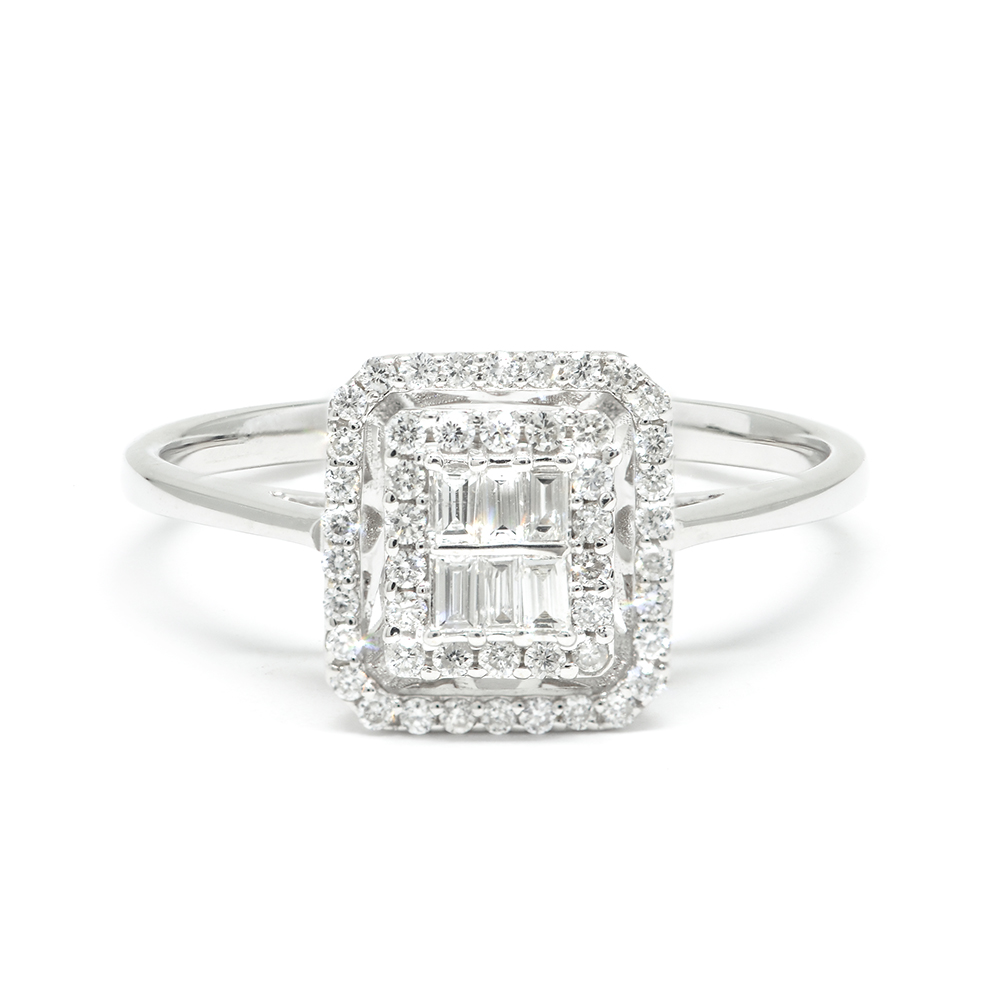 Δαχτυλίδι μονόπετρο διαμαντένιο σε τετράγωνο σχήμα από λευκόχρυσο 18k