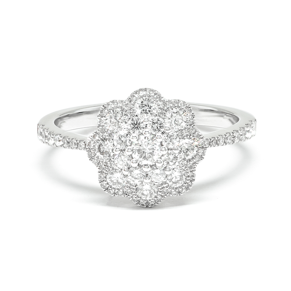 Δαχτυλίδι διαμαντένιο μονόπετρο εντυπωσιακό από λευκόχρυσο 18k με διαμάντια στα πλαινά