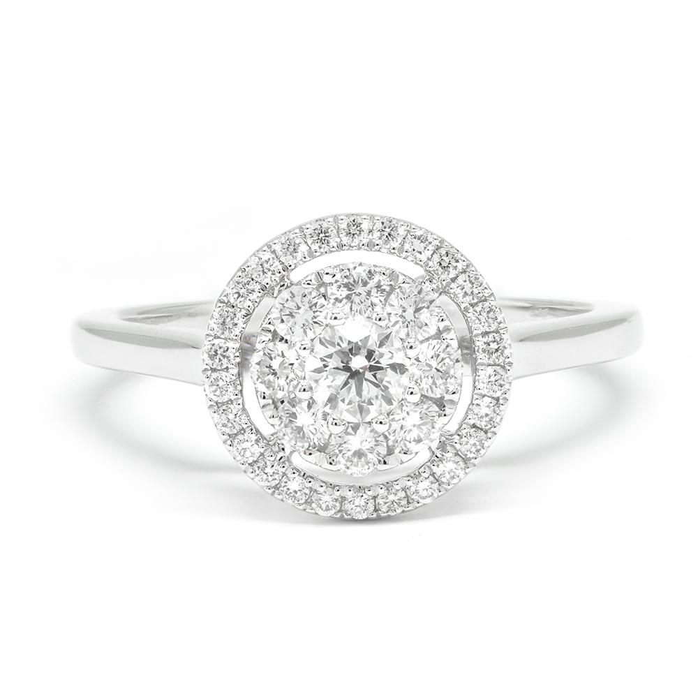 Δαχτυλίδι διαμαντένιο μονόπετρο εντυπωσιακό από λευκόχρυσο 18k με διαμάντια στα πλαινά