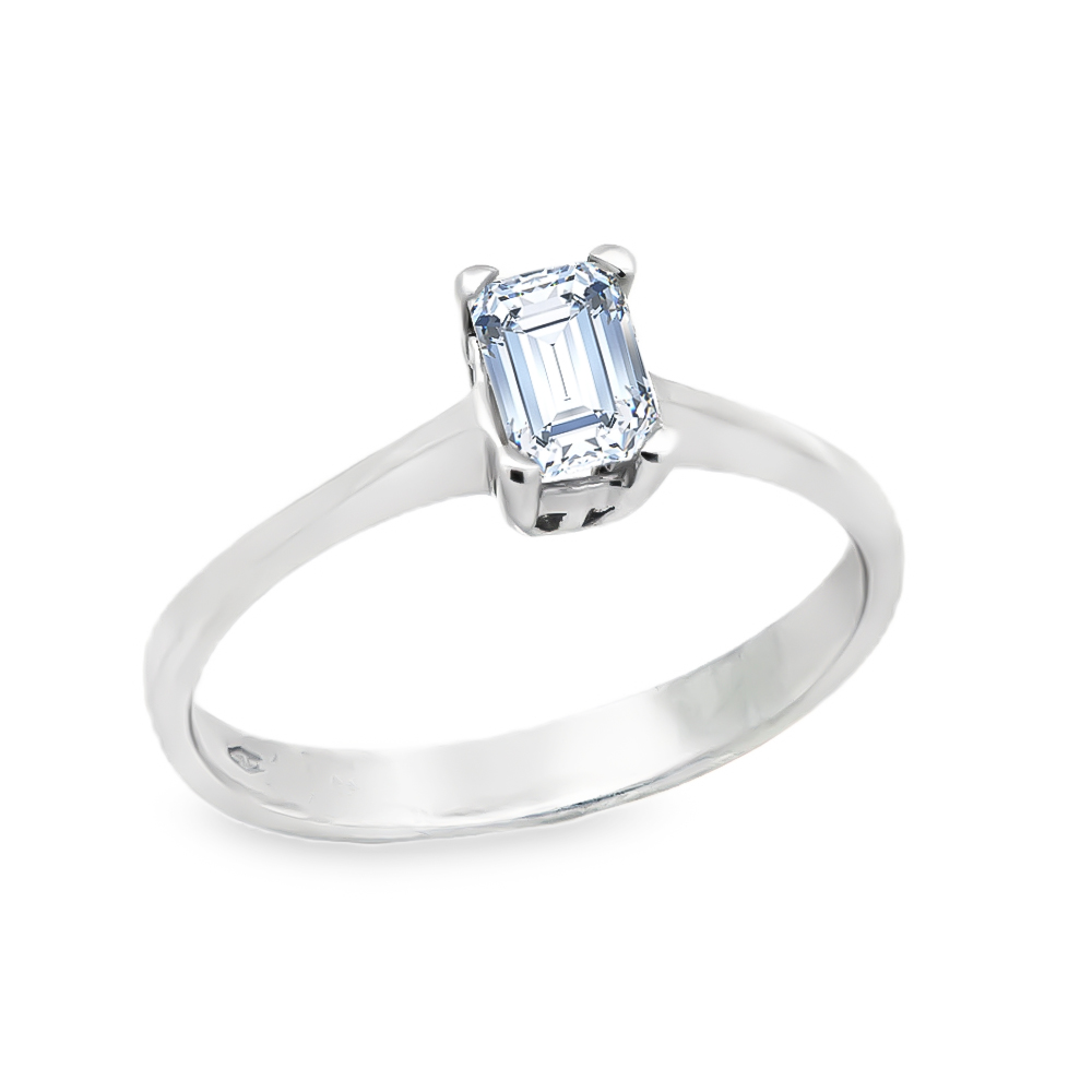 Δαχτυλίδι μονόπετρο elegant με διαμάντι emerald  από Λευκόχρυσο 18k