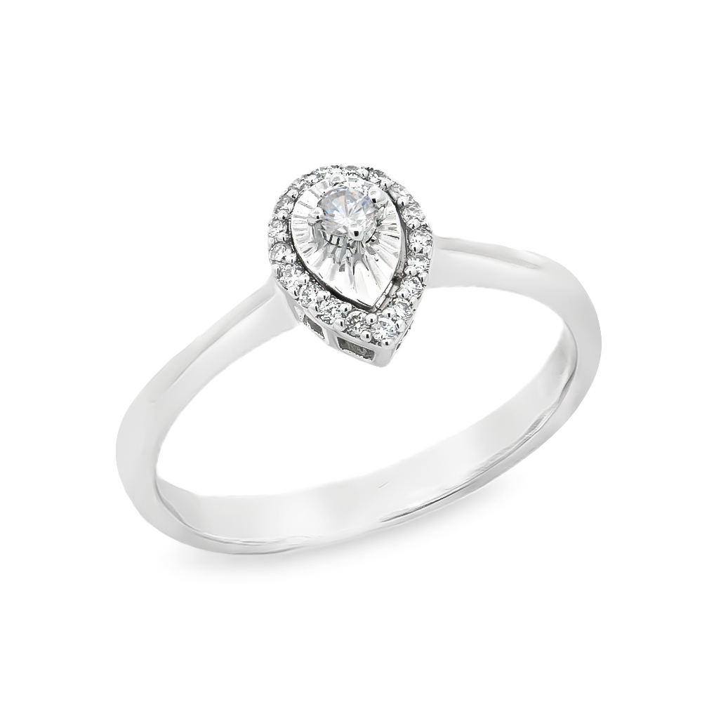 Δαχτυλίδι μονόπετρο σε σχήμα pear με διαμάντια από Λευκόχρυσο18k