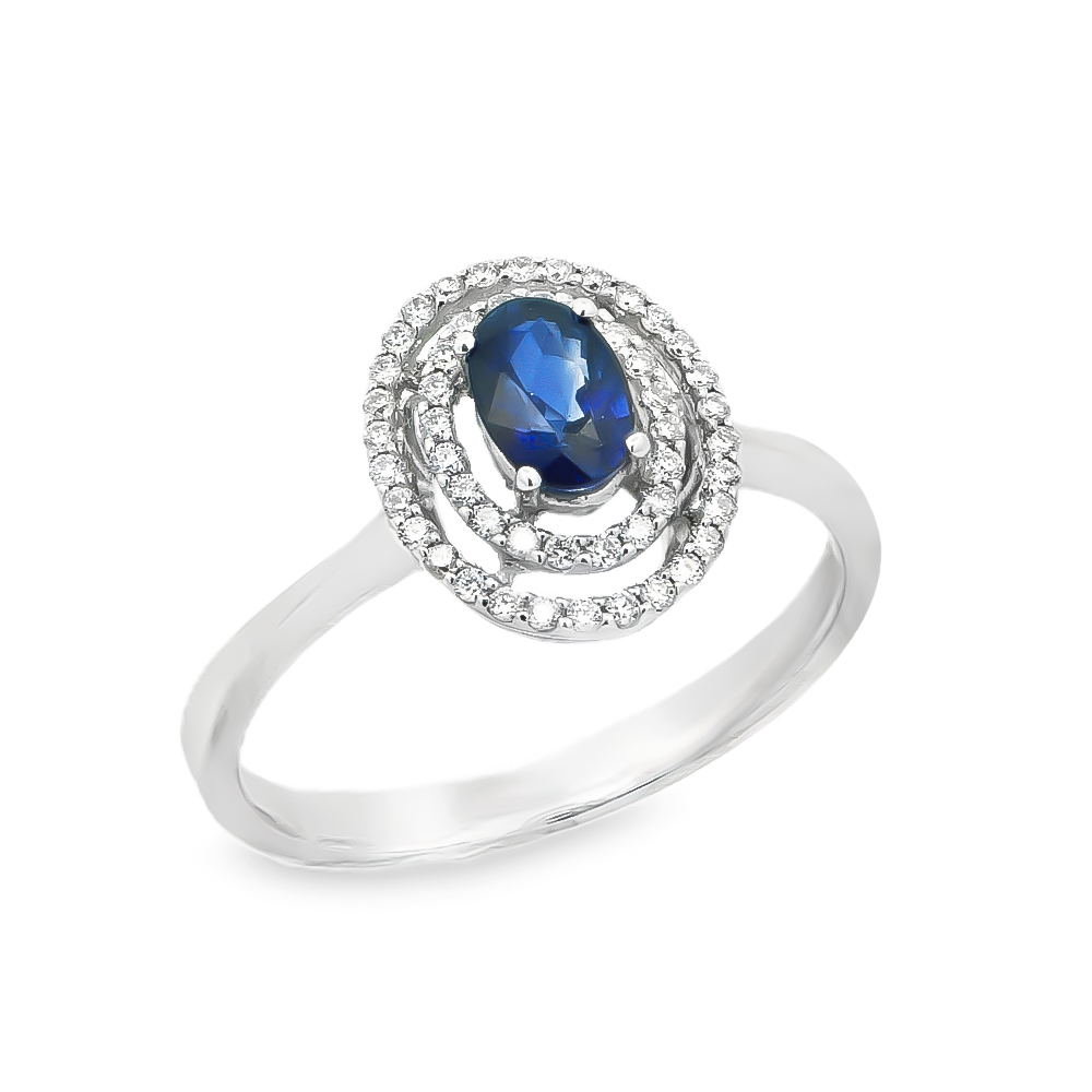 Δαχτυλίδι εντυπωσιακό με ζαφείρι σε oval shape και διαμάντια από λευκόχρυσο 18k