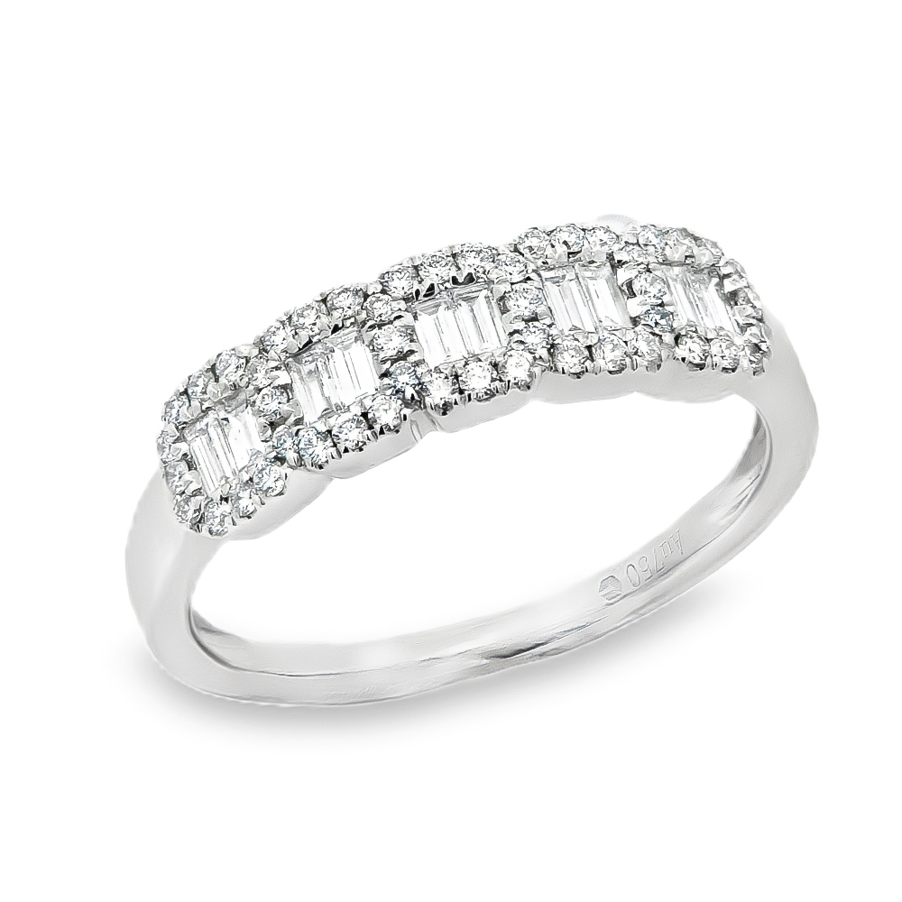 Δαχτυλίδι σειρέ elegant με διαμάντια brilliant και baguette από λευκόχρυσο 18k