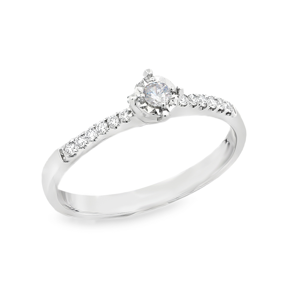 Δαχτυλίδι διαμαντένιο μονόπετρο εντυπωσιακό από λευκόχρυσο 18k με διαμάντια στα πλαινά