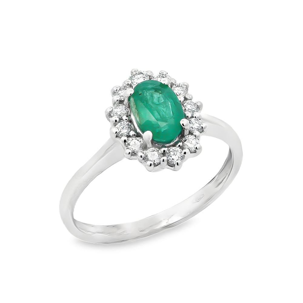 Δαχτυλίδι εντυπωσιακό με σμαράγδι σε oval shape και διαμάντια από λευκόχρυσο 18k