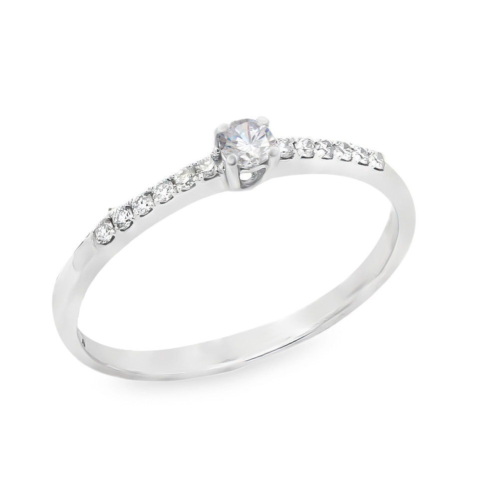 Δαχτυλίδι διαμαντένιο μονόπετρο εντυπωσιακό από λευκόχρυσο 18k με διαμάντια στα πλαινά