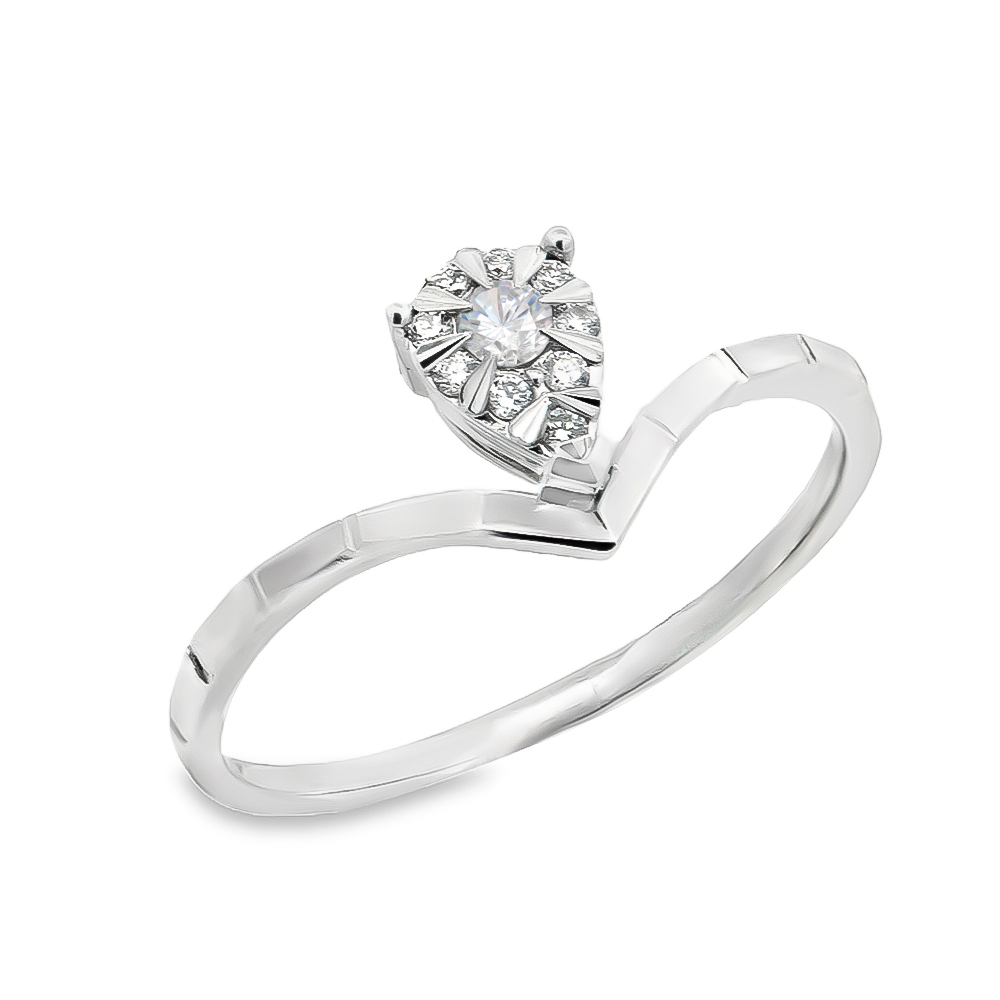 Δαχτυλίδι μονόπετρο σε σχήμα pear με διαμάντια από Λευκόχρυσο 18k