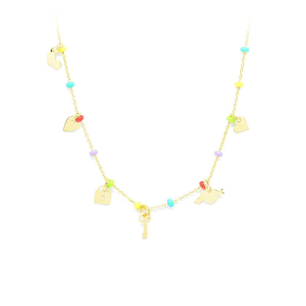 Κολλιέ χρυσό με καρδιές και χρωματιστές πέτρες