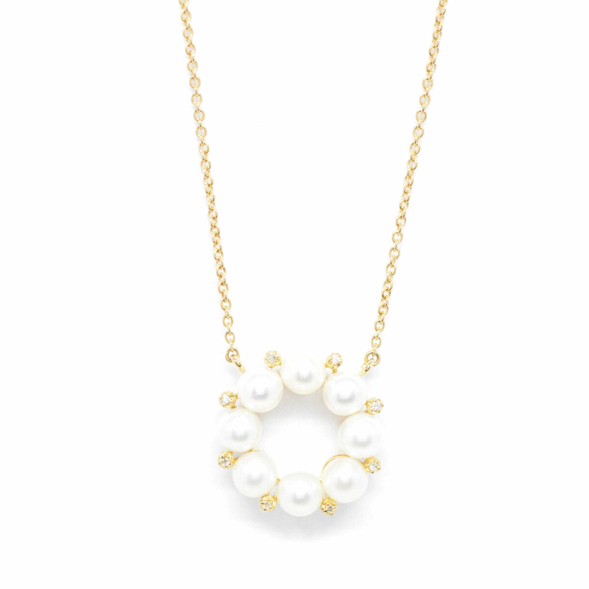 Κολλιέ κομψό με διαμάντια και μαργαριτάρια Κ18