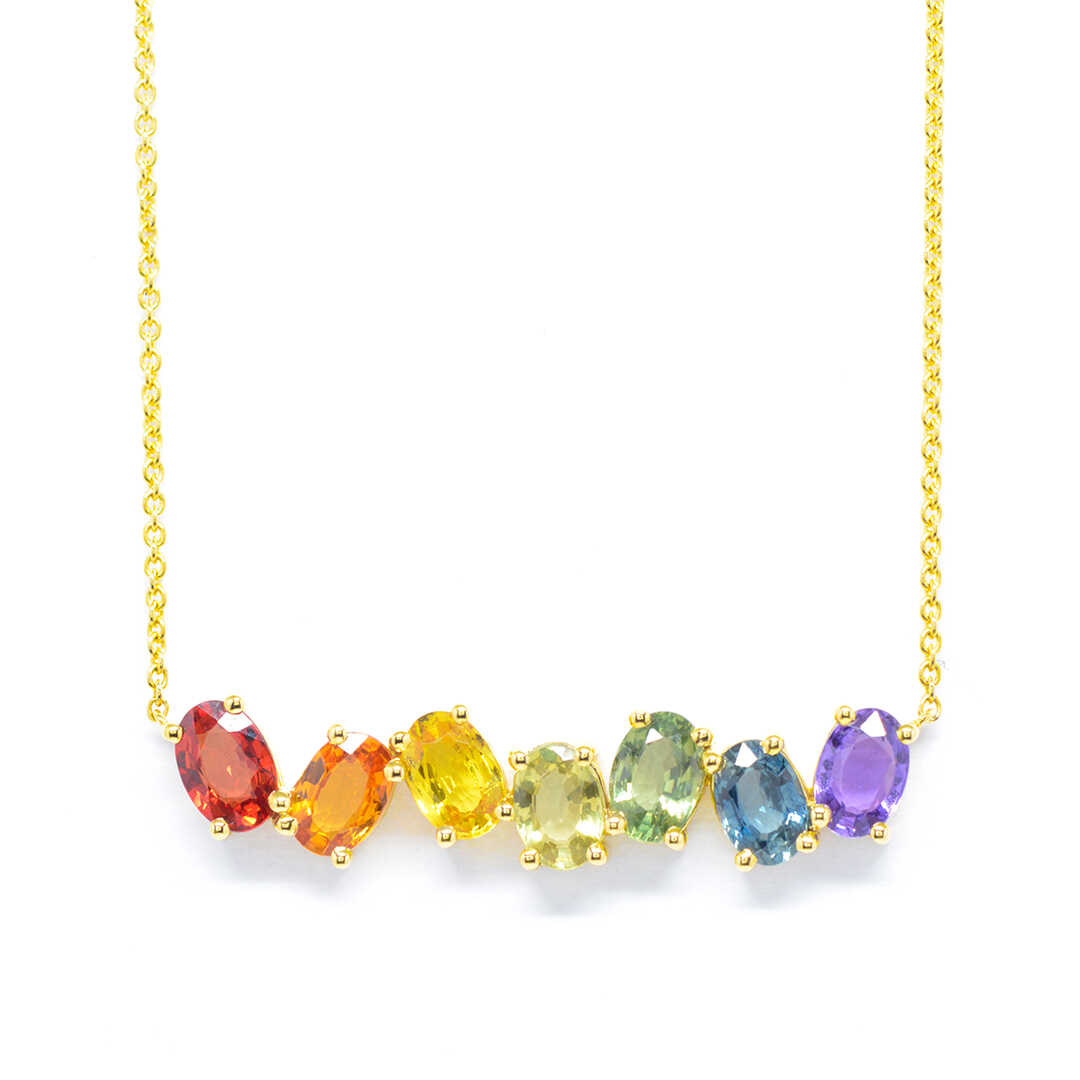 Κολλιέ κομψό με rainbow ζαφείρια Κ18