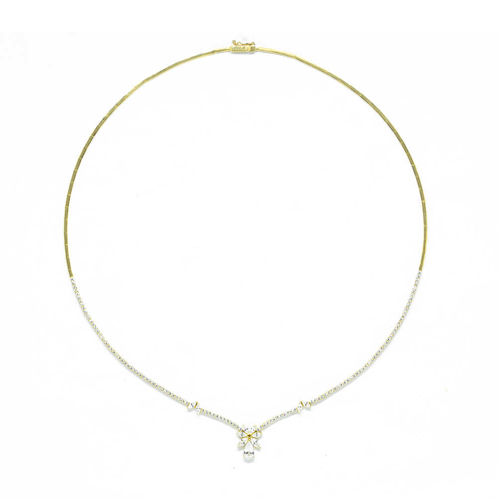 Κολλιέ περιδέραιο νυφικό από κίτρινο χρυσό 14k με λευκά zirgons