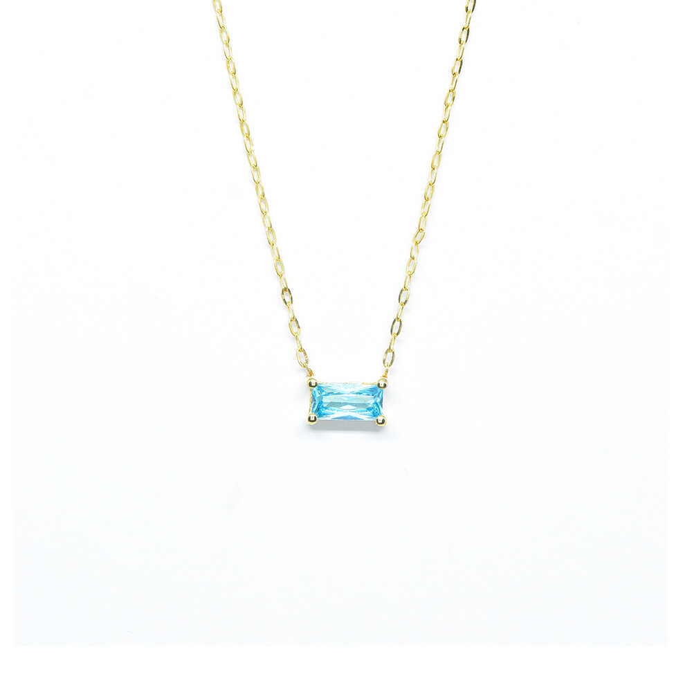 Κολλιέ μοντέρνο με αλυσίδα και γαλάζια acquamarine από χρυσό 14k
