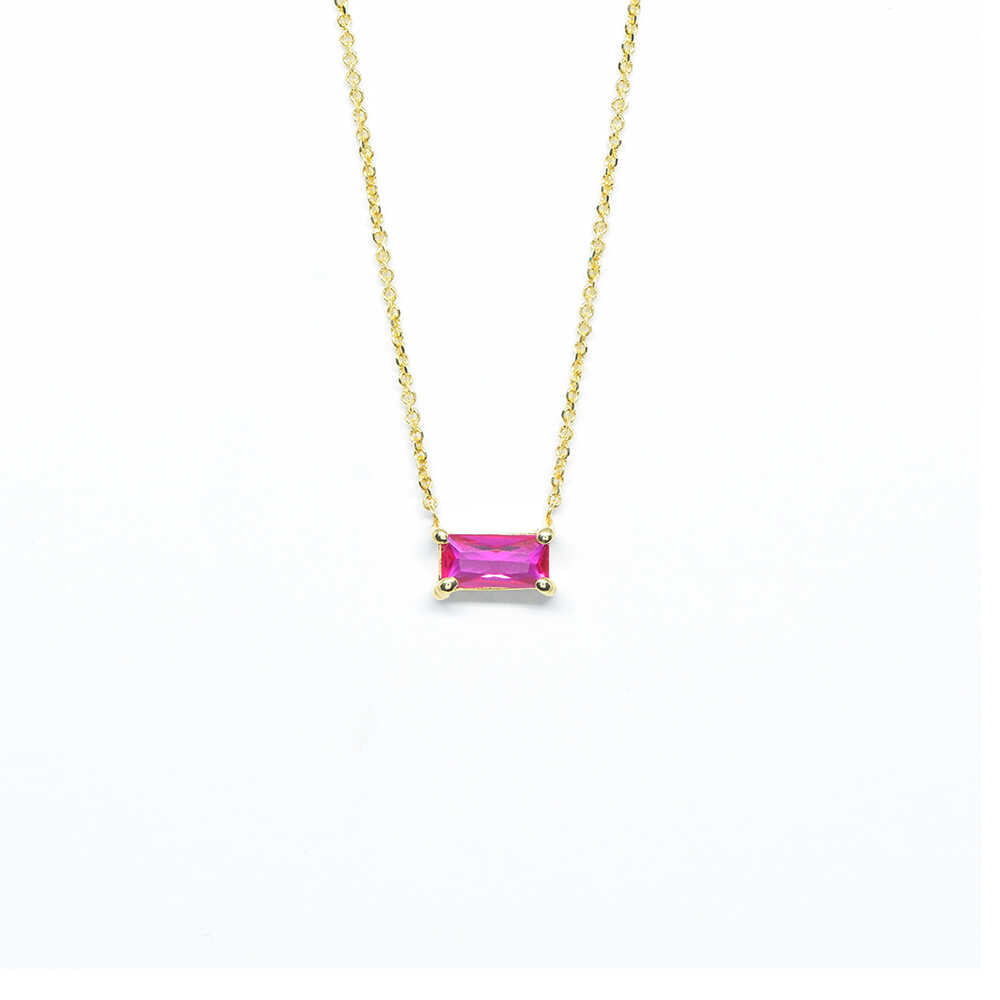 Κολλιέ μοντέρνο με αλυσίδα και κόκκινη πέτρα από χρυσό 14k