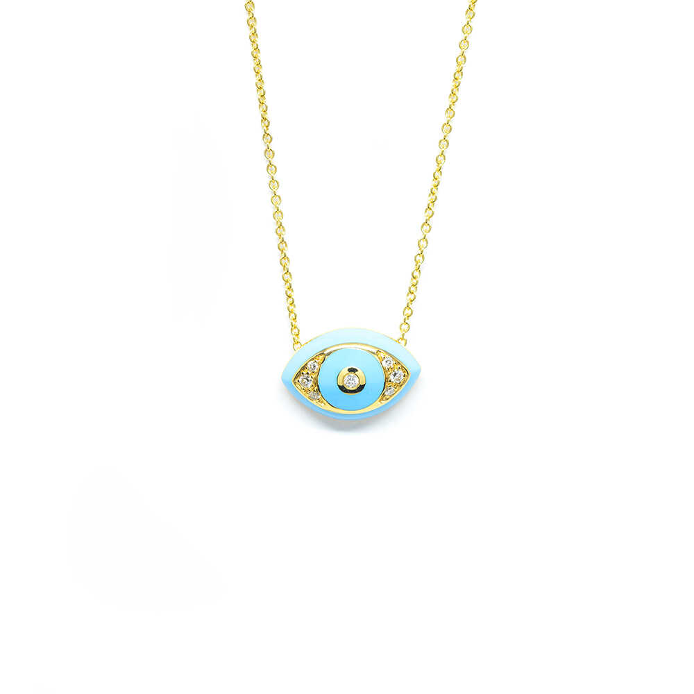 Κολλιέ από χρυσό 18k και τυρκουάζ μάτι με διαμάντια