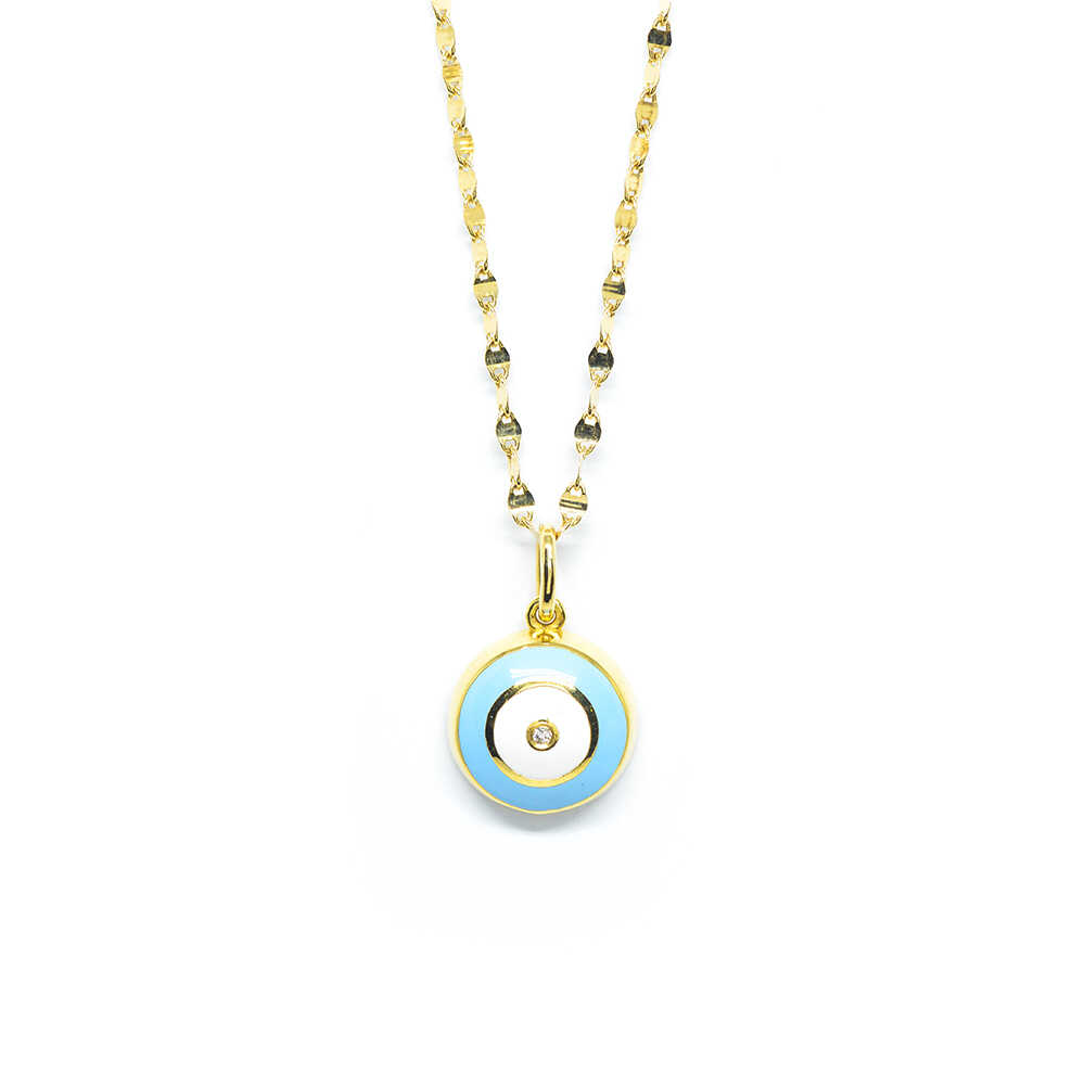Κολλιέ από χρυσό 18k και τυρκουάζ μάτι με διαμάντια