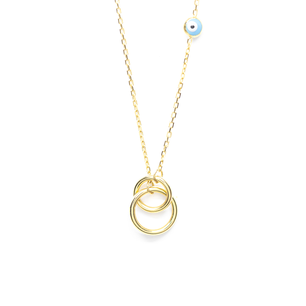 Κολλιέ μοντέρνο από χρυσό 14k με διακριτικό μάτι και κρίκους