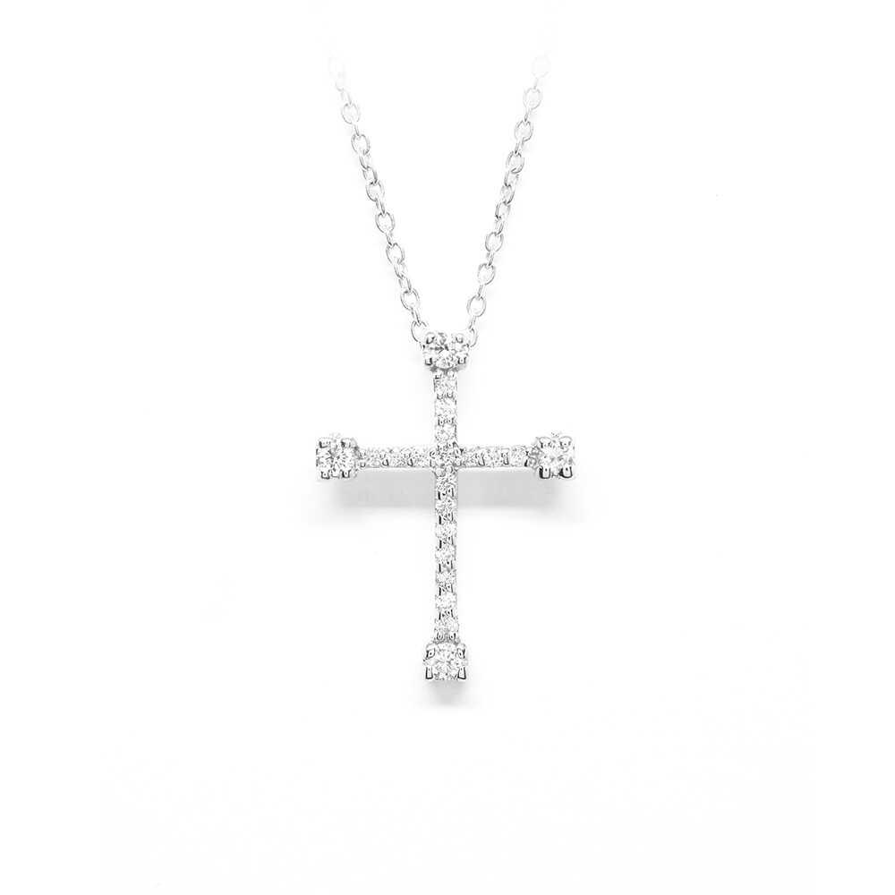 Κολλιέ με σταυρό από λευκόχρυσο 18k με διαμάντια