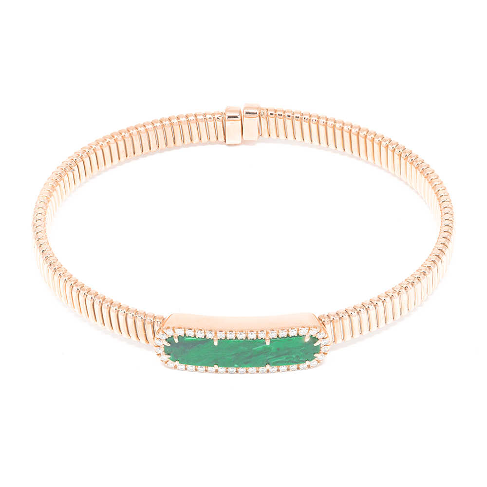 Βραχιόλι μοντέρνο από ροζ χρυσό 18k με διαμάντια και malachite