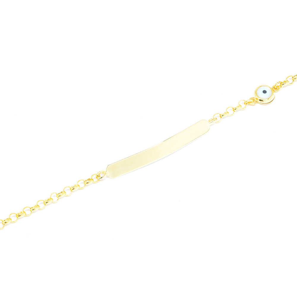 Βραχιόλι ταυτότητα από κίτρινο χρυσό 14k με μάτι