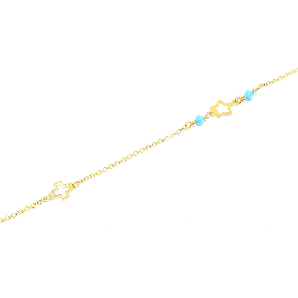 Βραχιόλι ταυτότητα από κίτρινο χρυσό 14k με τυρκουάζ και αστεράκι