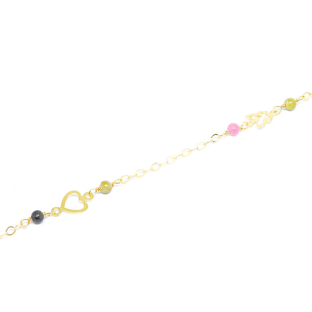 Βραχιόλι από κίτρινο χρυσό 14k με πεταλούδα και πολύχρωμες τουρμαλίνες.