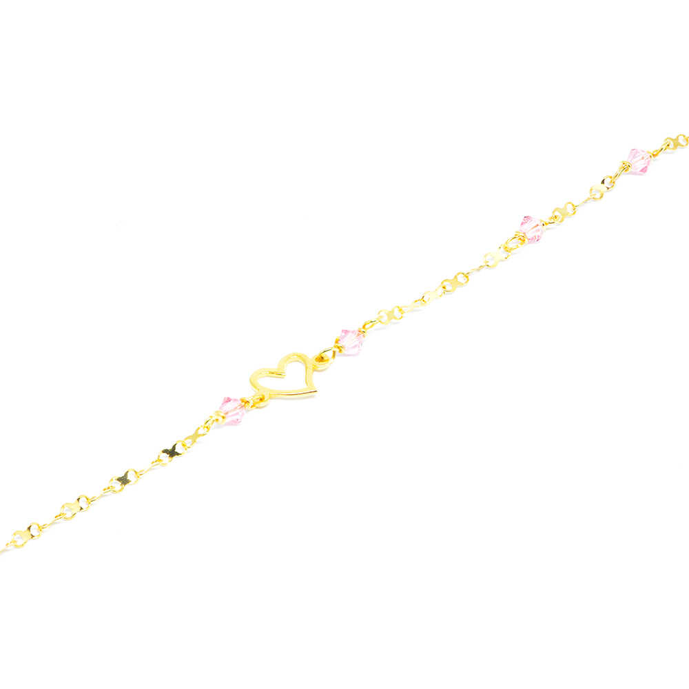 Βραχιόλι από κίτρινο χρυσό 14k με καρδιά και ροζ πέτρες.