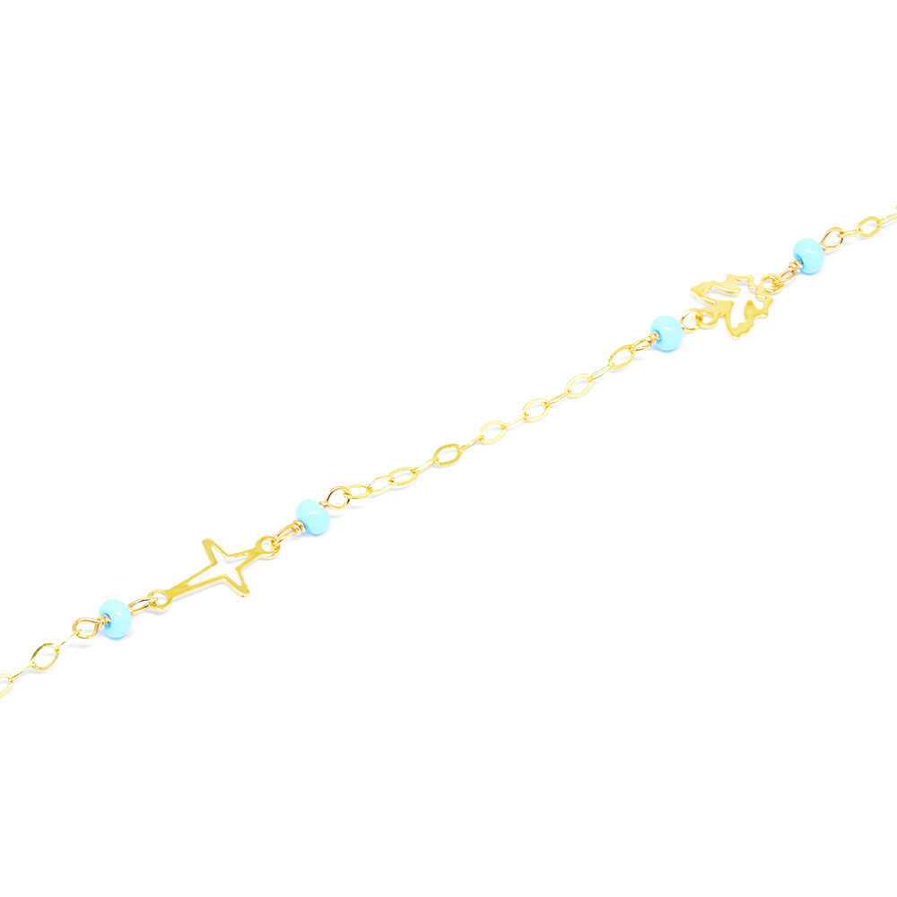 Βραχιόλι από κίτρινο χρυσό 14k με πεταλούδα και τυρκουάζ.