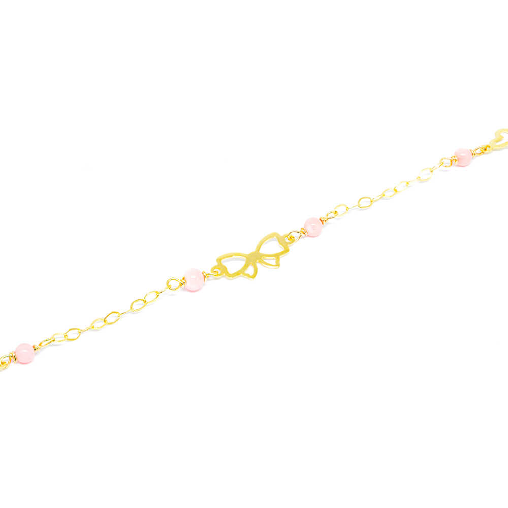 Βραχιόλι από κίτρινο χρυσό 14k με καρδιά και ροζ κοράλι