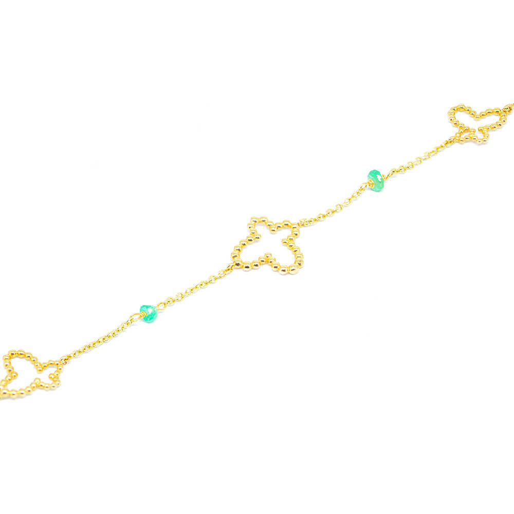 Βραχιόλι elegant από κίτρινο χρυσό 14k με πεταλούδα και πράσινη τουρμαλίνη.