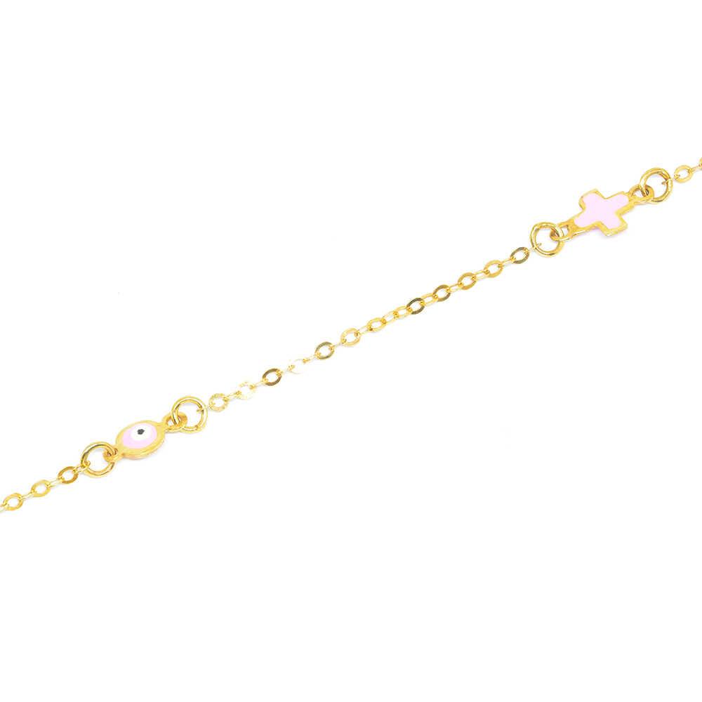 Βραχιόλι από κίτρινο χρυσό 14k με ματάκι και σμάλτο