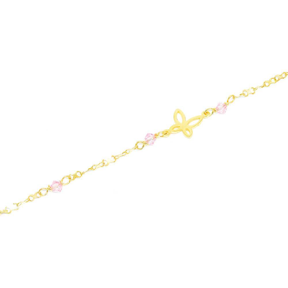 Βραχιόλι από κίτρινο χρυσό 14k με πεταλούδα και ροζ πέτρες