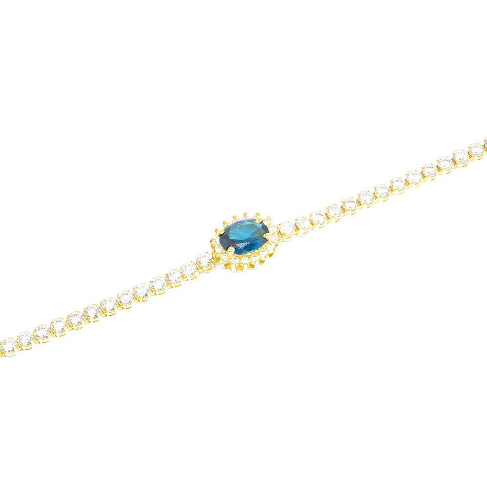 Βραχιόλι elegant από κίτρινο χρυσό 14k με cubic zirgons και μπλέ ροζέτα