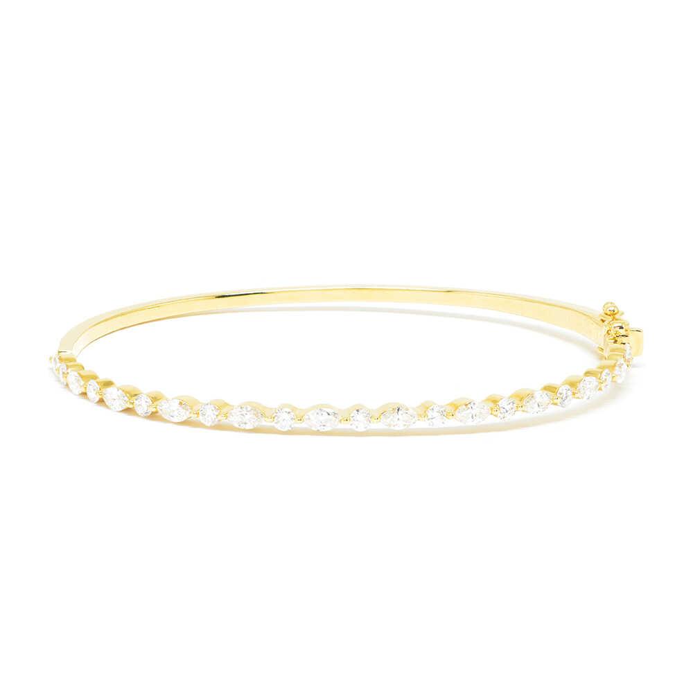 Βραχιόλι bangle από κίτρινο χρυσό 18k με διαμάντια brilliants και navette