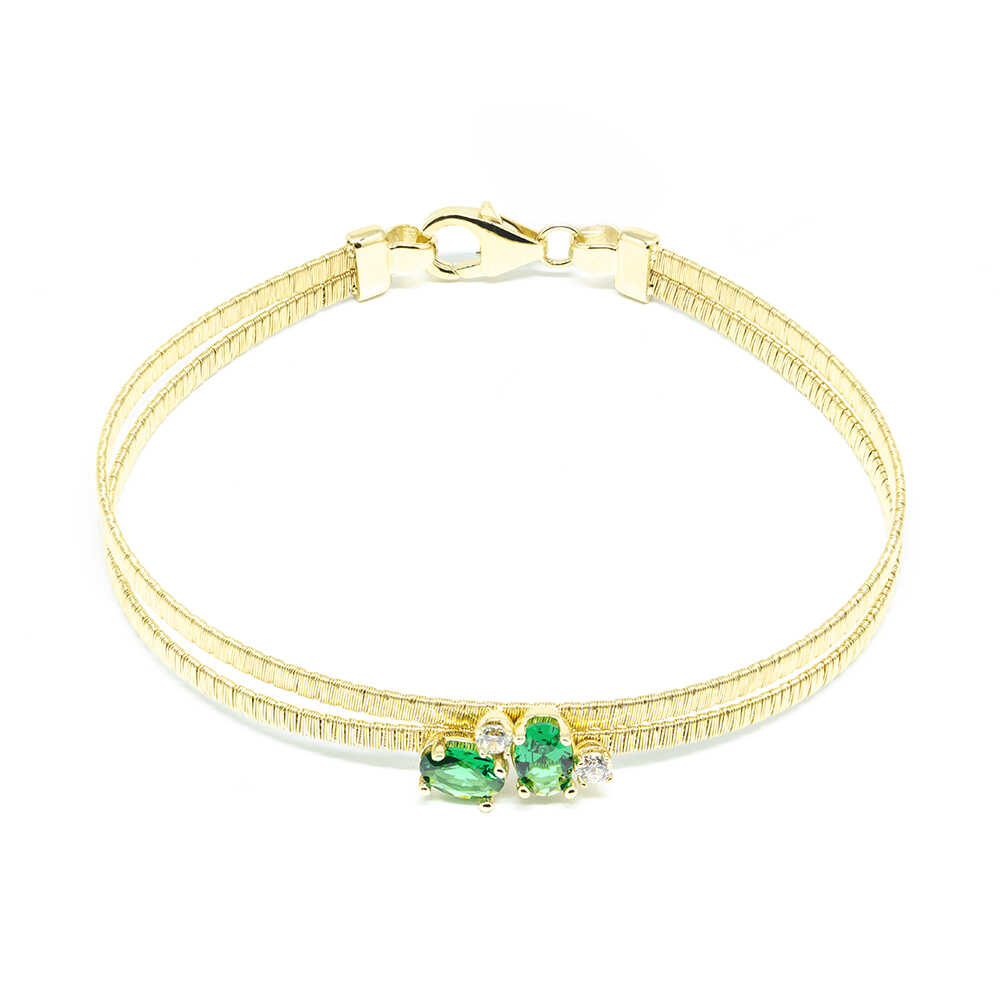 Βραχιόλι εντυπωσιακό από κίτρινο χρυσό 14k με πράσινα και λευκά zirgons