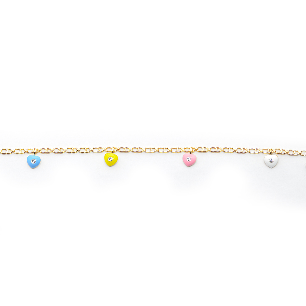 Βραχιόλι παιδικό από κίτρινο χρυσό 14k με κρεμαστές καρδιές