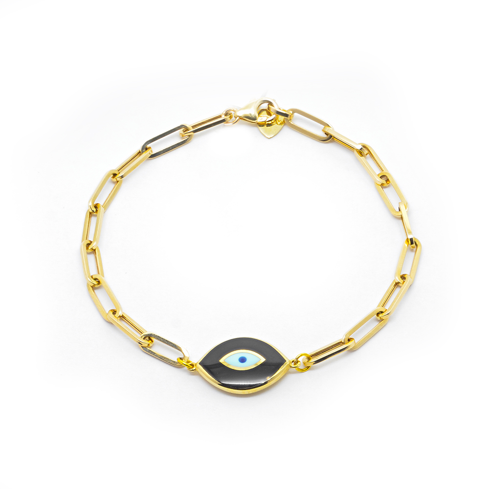 Βραχιόλι με μάτι από σμάλυο κι εντυπωσιακή αλυσίδα από κίτρινο χρυσό 14k