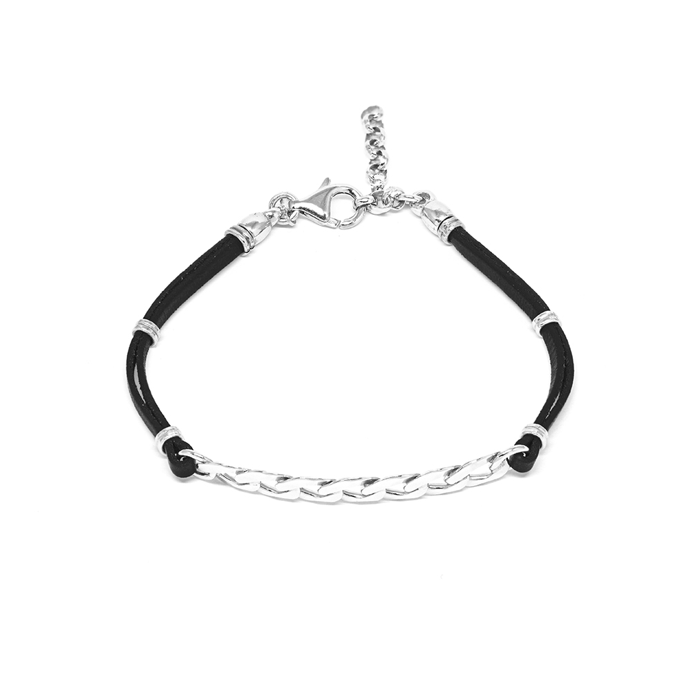 Βραχιόλι Ανδρικό από Ασήμι και Δέρμα