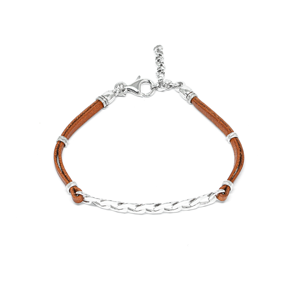 Βραχιόλι Ανδρικό από Ασήμι και Δέρμα