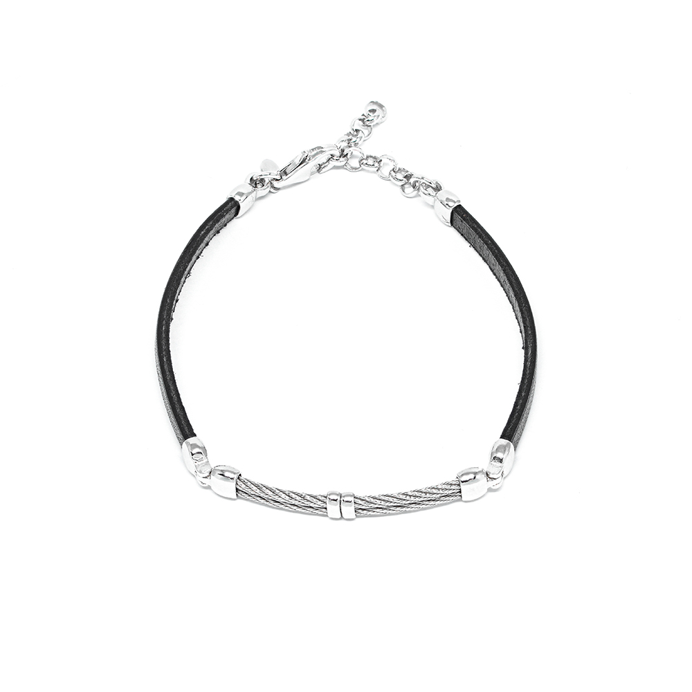 Βραχιόλι Ανδρικό από Ασήμι και Δέρμα