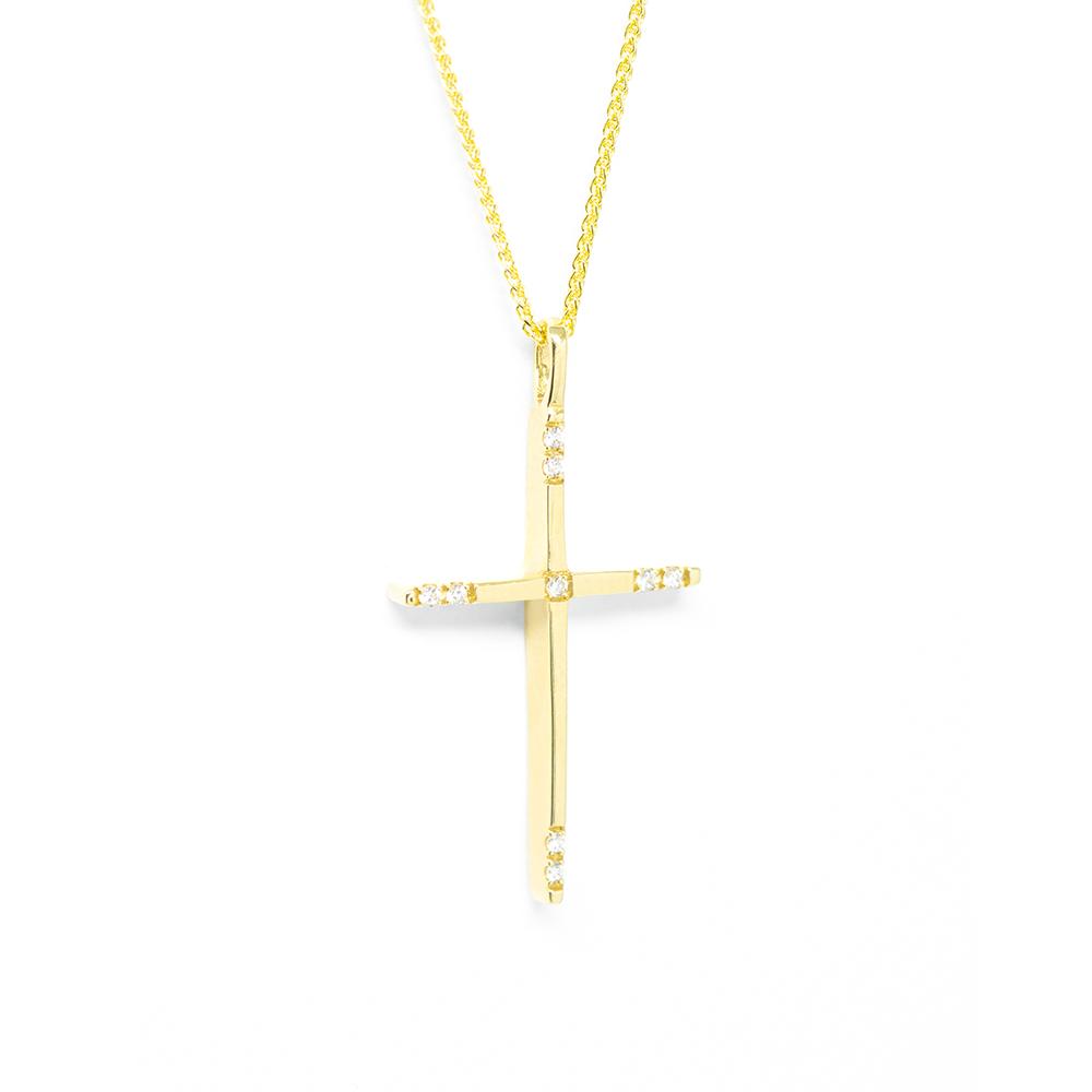 Σταυρός βαπτιστικός μοντέρνος με διαμάντια από κίτρινο χρυσό 18k