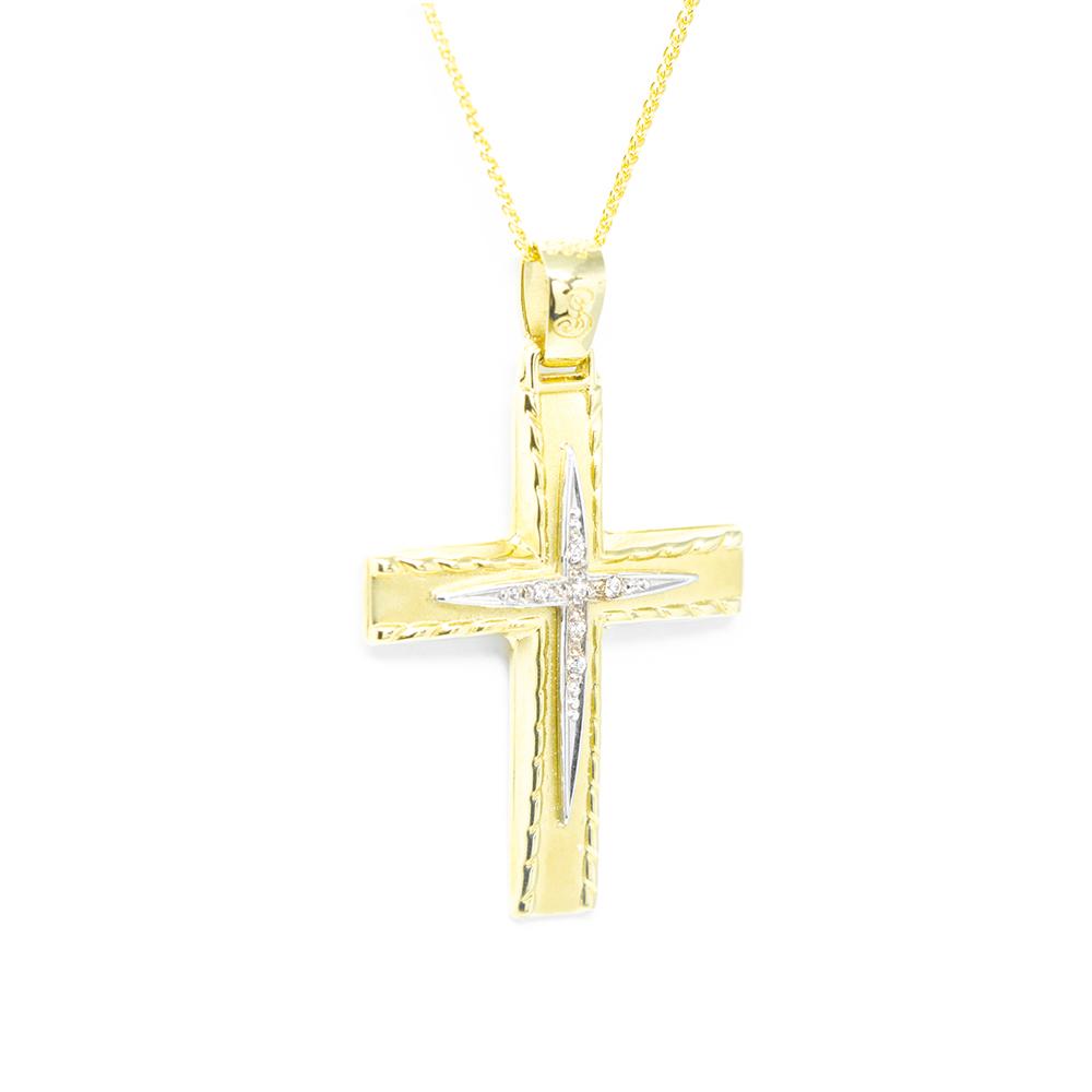 Σταυρός βαπτιστικός μοντέρνος από κίτρινο χρυσό 14k