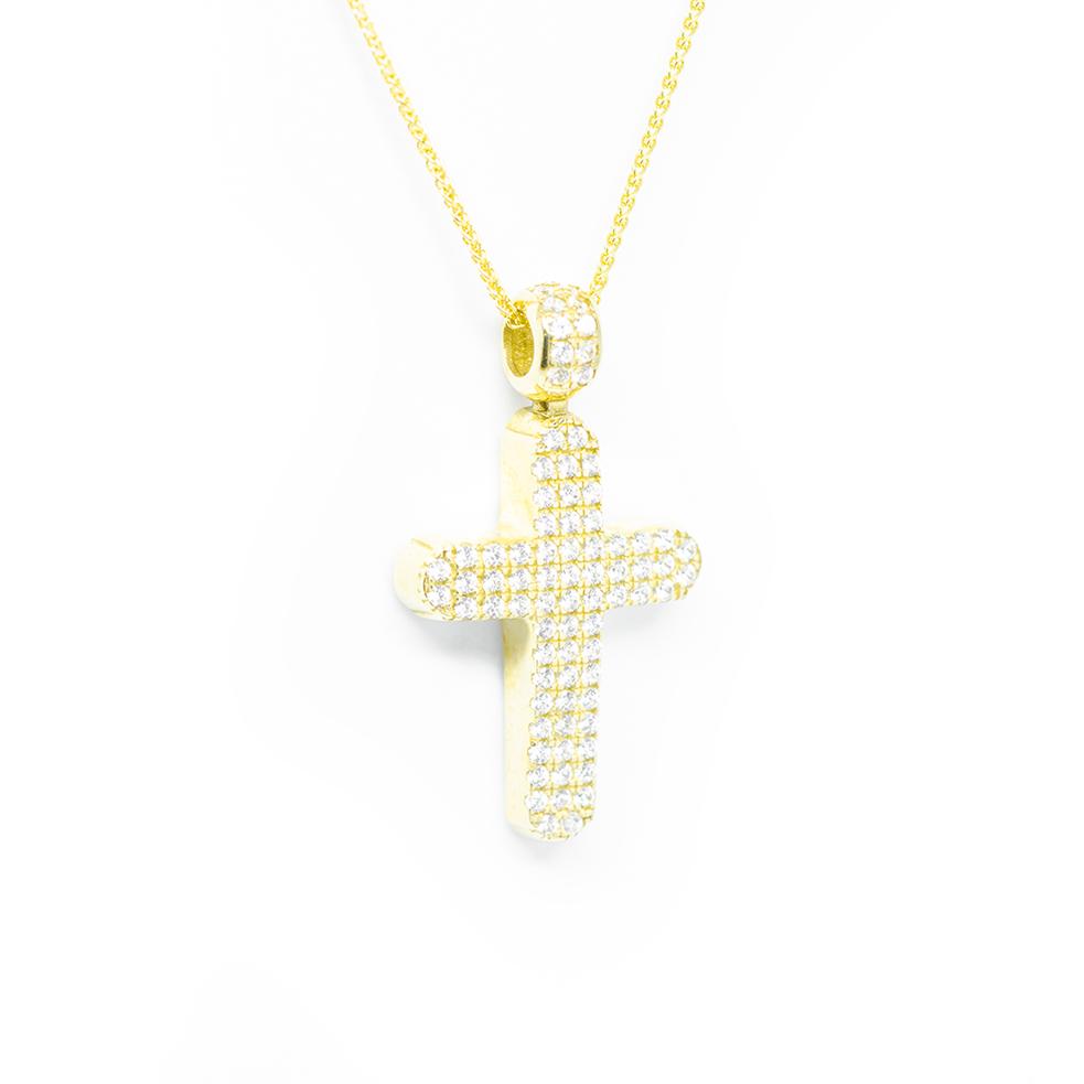 Σταυρός βαπτιστικός πολύπετρος από κίτρινο χρυσό 14k
