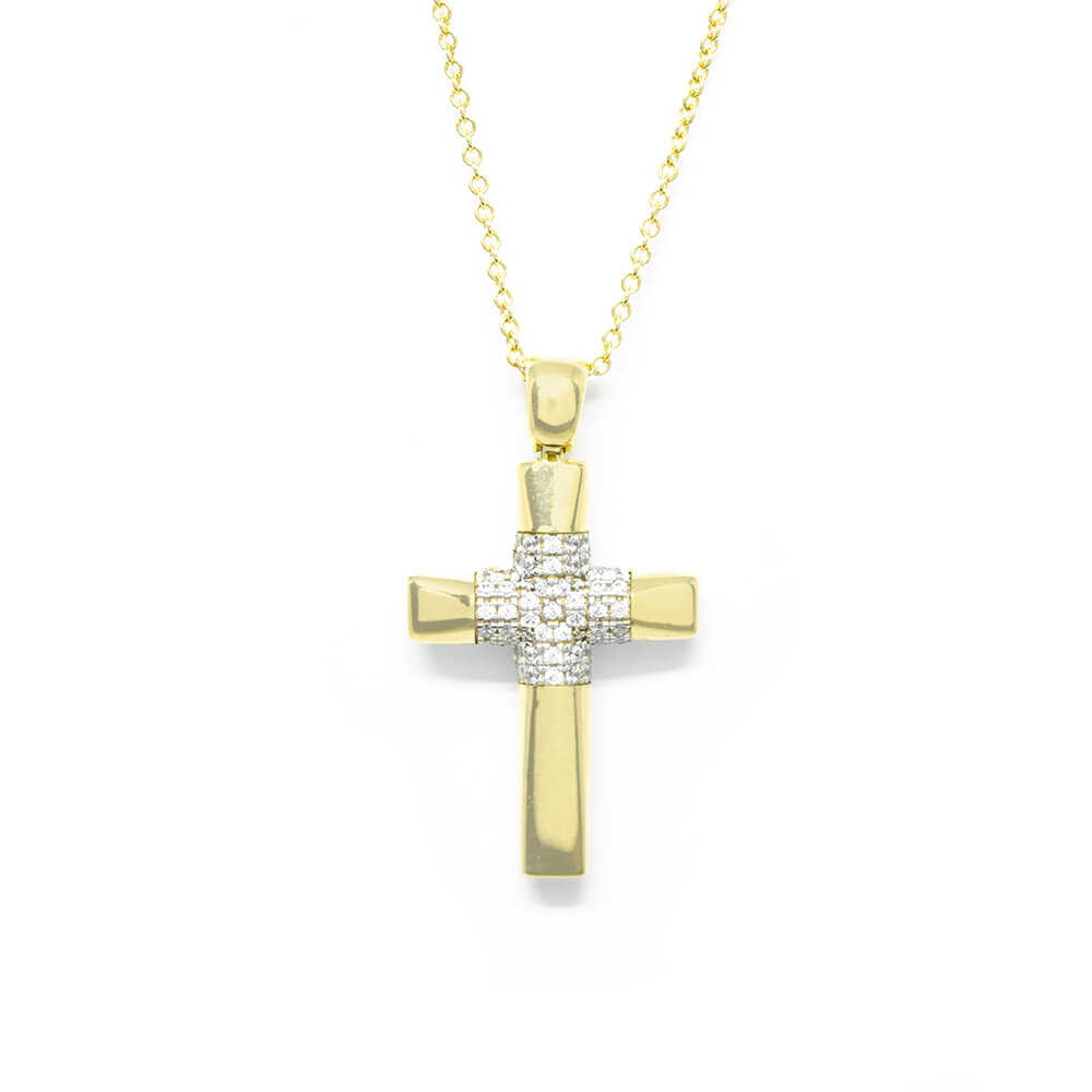Σταυρός βαπτιστικός  από κίτρινο χρυσό 14k με zirgons