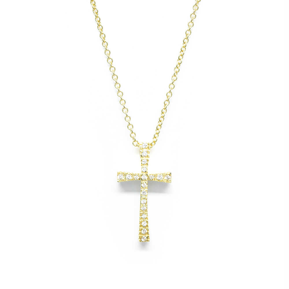 Σταυρός minimal από κίτρινο χρυσό 14k με zirgons