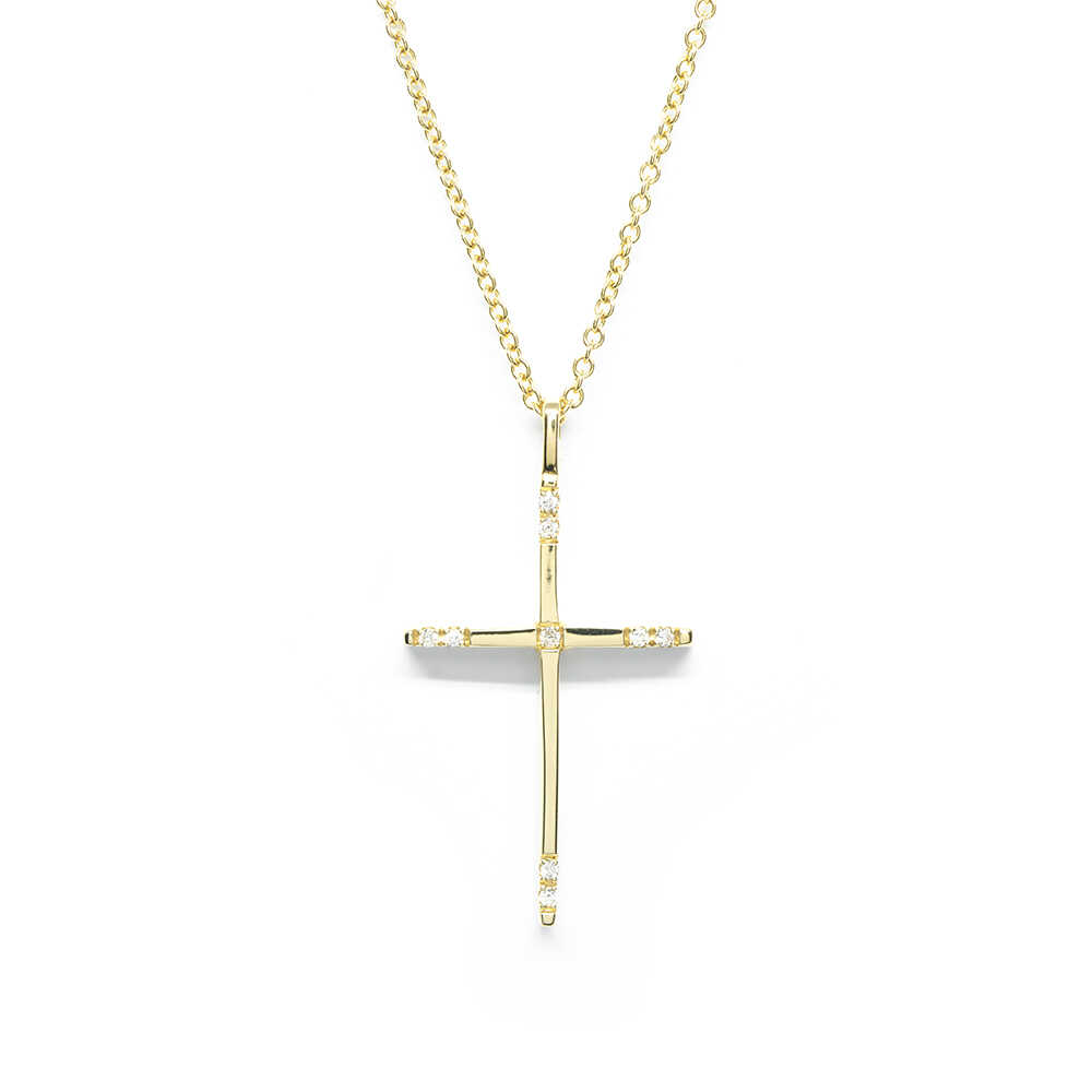 Σταυρός μοντέρνος από κίτρινο χρυσό 14k με zirgons