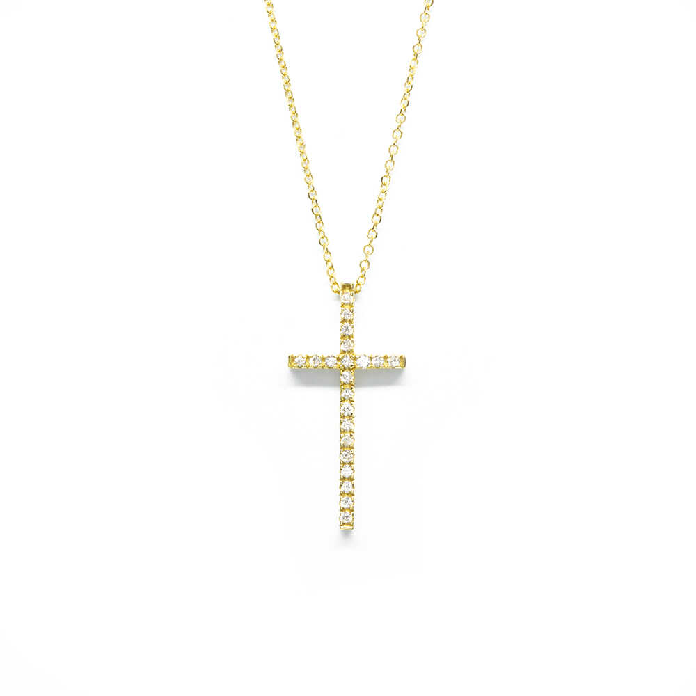Σταυρός κλασσικός με διαμάντια brilliant  από κίτρινο χρυσό 18k