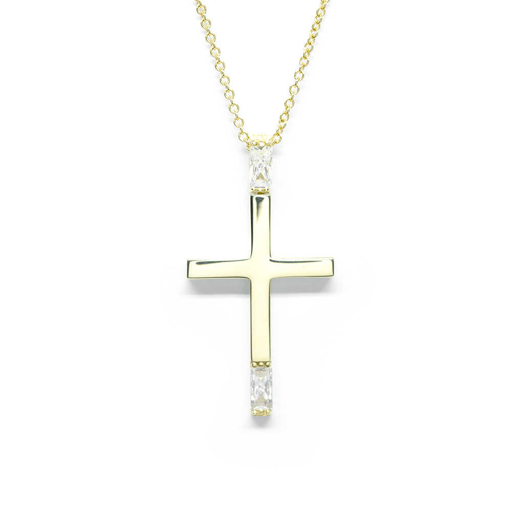 Σταυρός minimal από κίτρινο χρυσό 14k με  carre zirgons