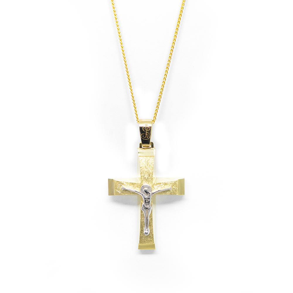 Σταυρός ανδρικός με εσταυρωμένο από κίτρινο χρυσό 14k