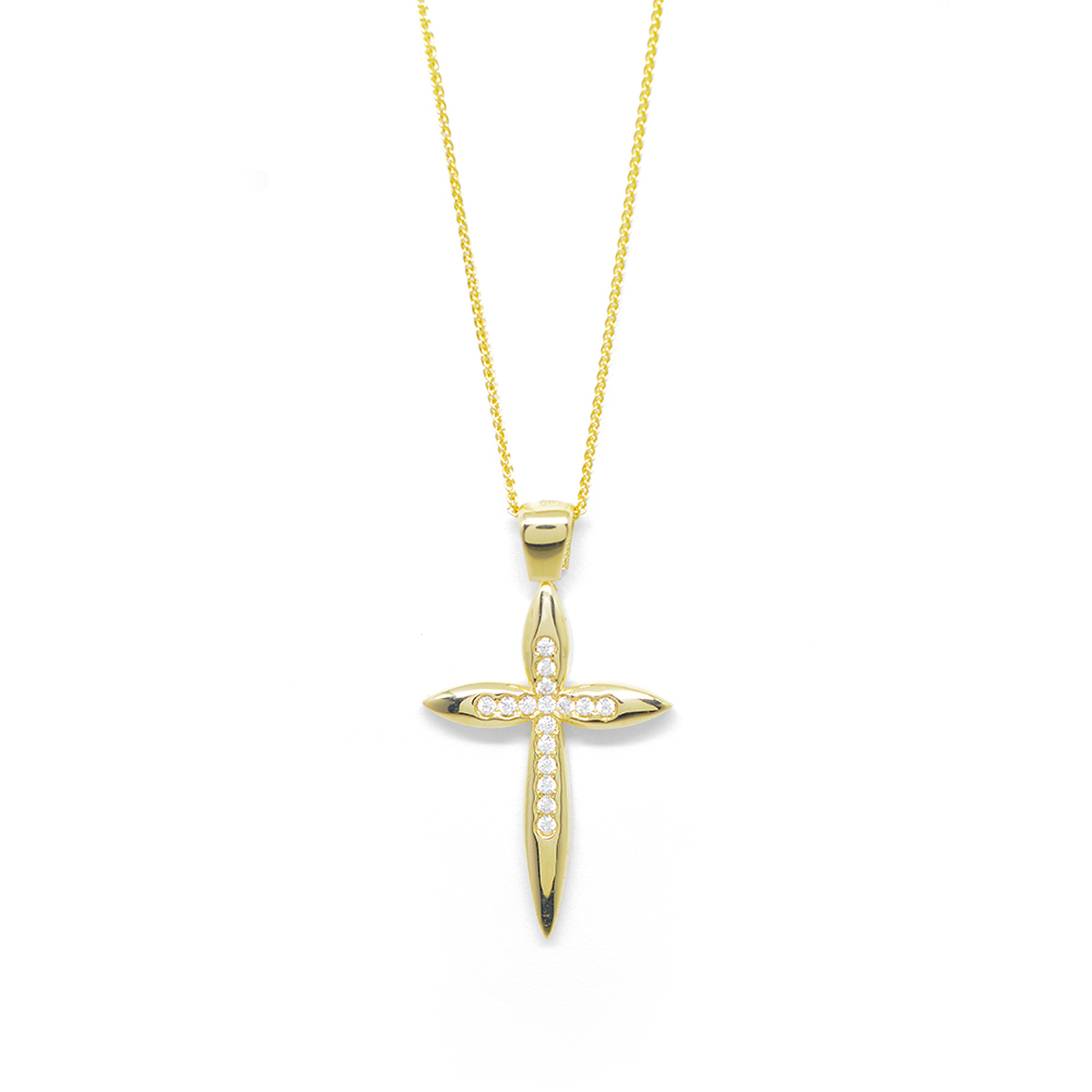 Σταυρός minimal από κίτρινο χρυσό 14k με zirgons